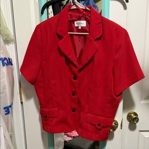 Studio I Red Short Sleeve Notched Collar Blazer - Size 18